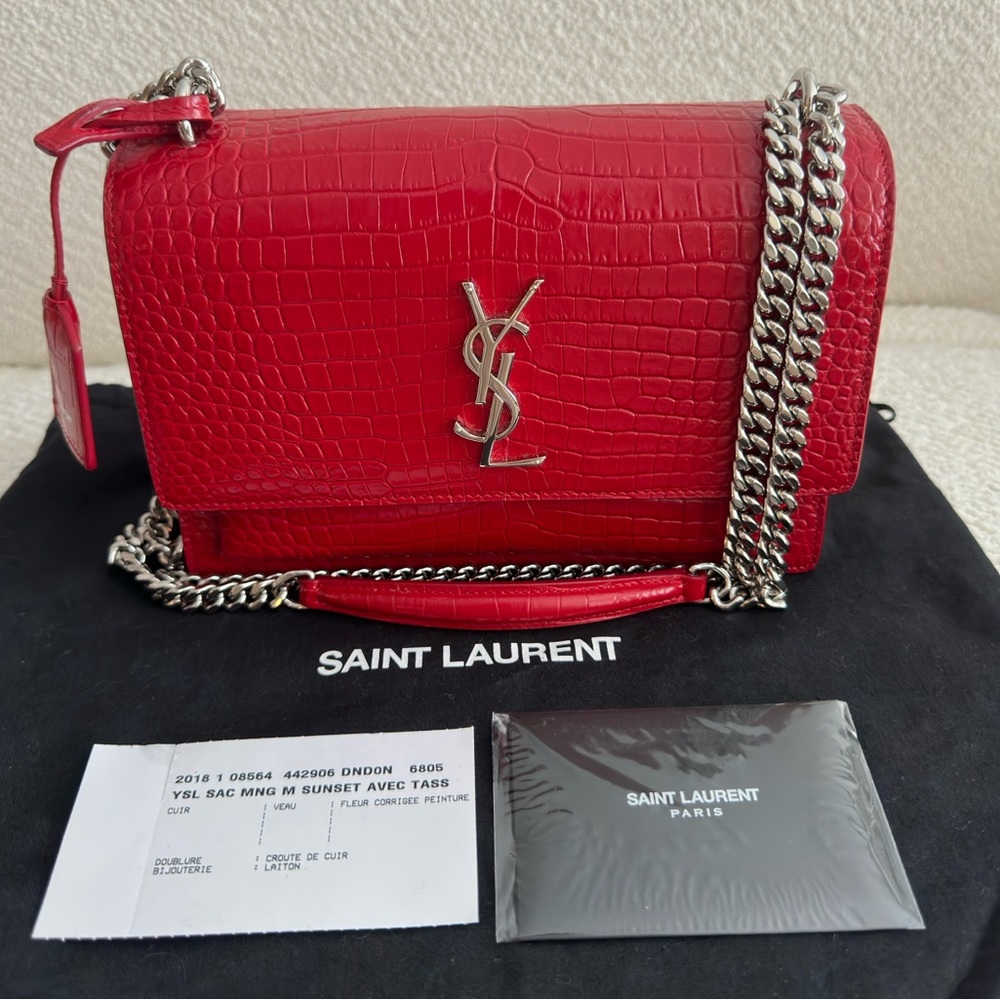 ✨100% Authentic✨ Saint Laurent Medium Sunset Croc-Embossed Leather Bag